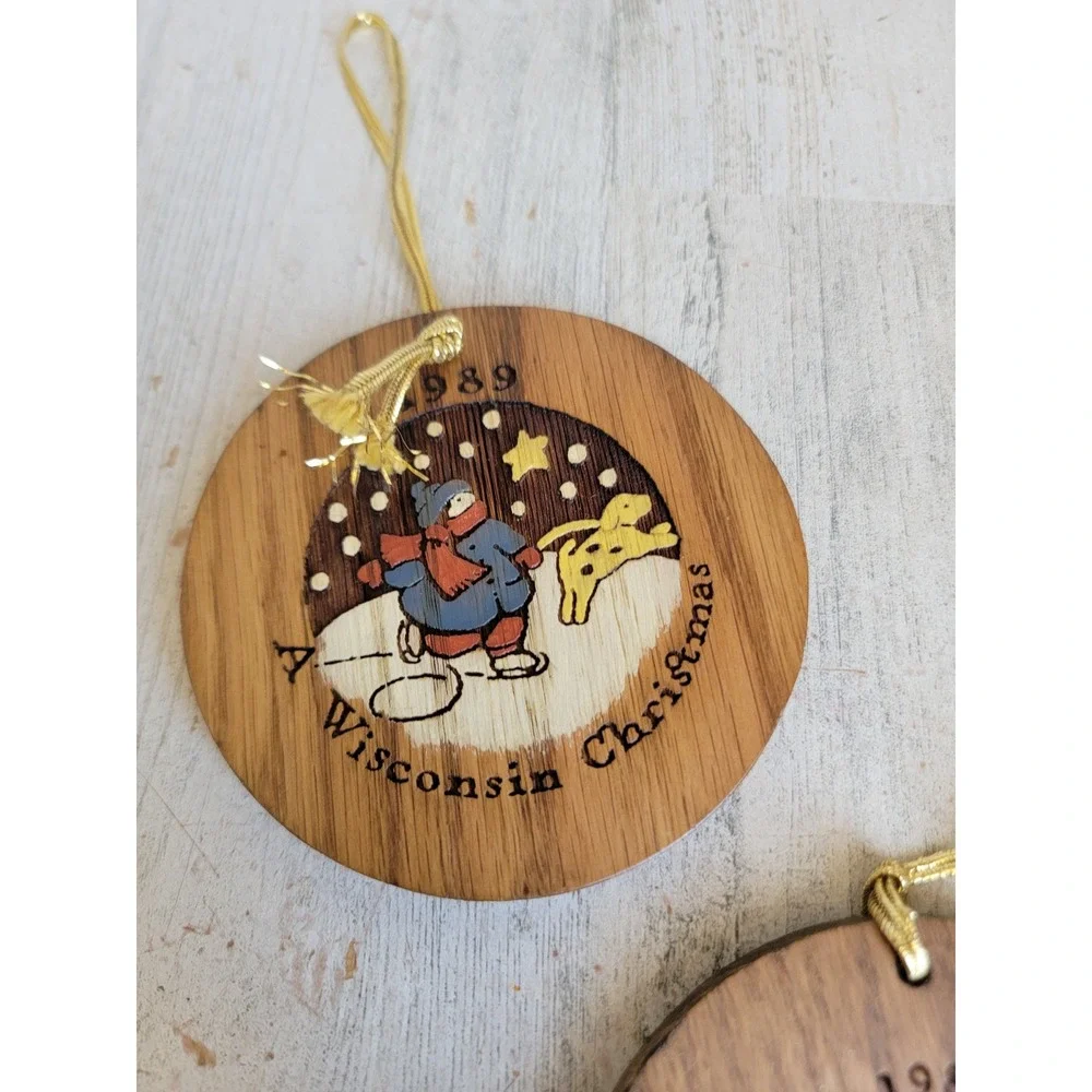 Wisconsin Christmas wooden set ornament Xmas house kids dog unique